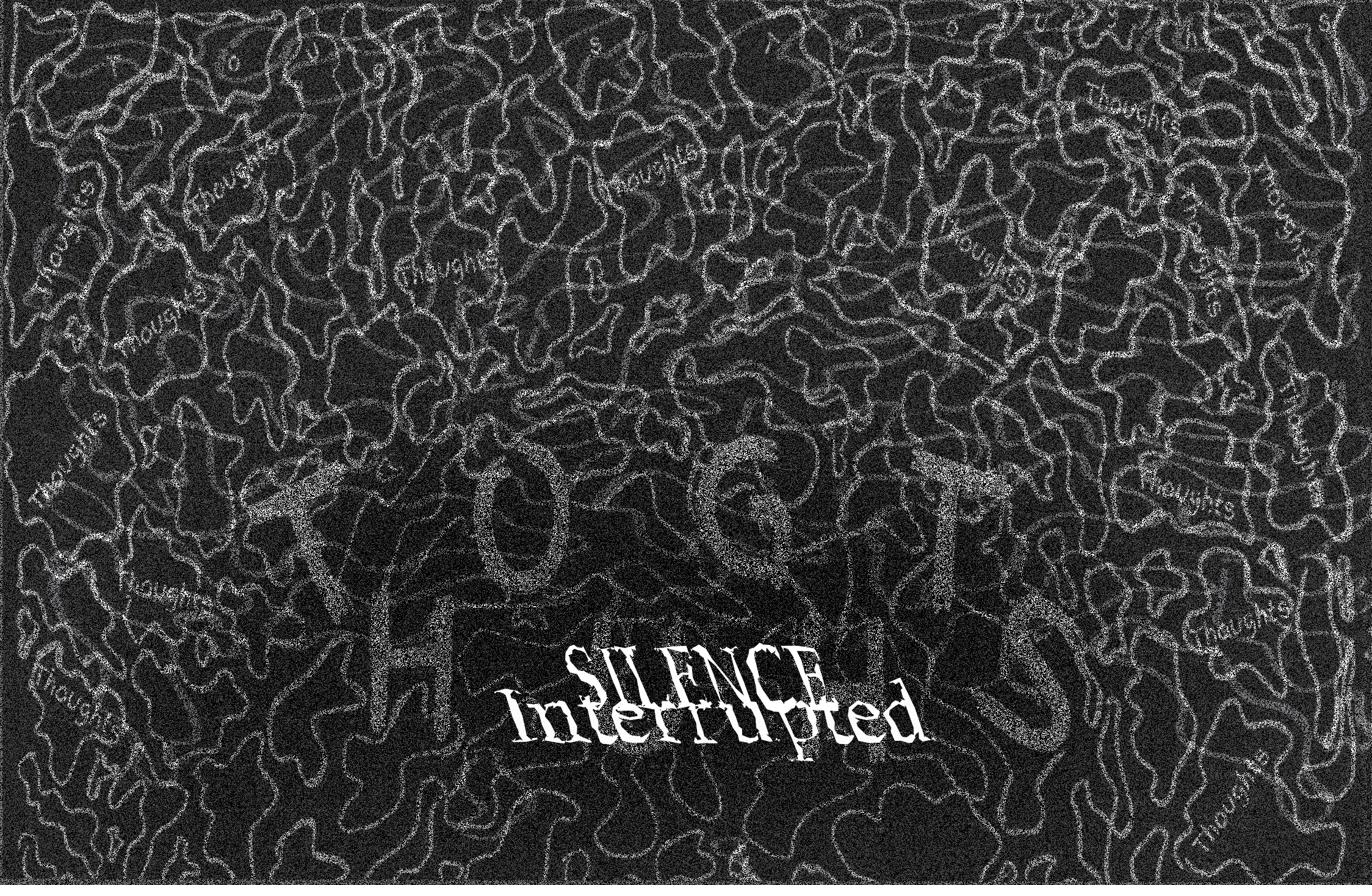 Silence Interrupted — book cover, torn typography over noise texture